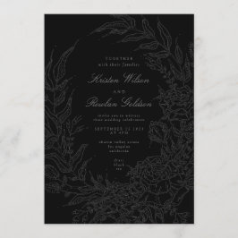 ブラックオンフローラリース結婚のQRコード 招待状