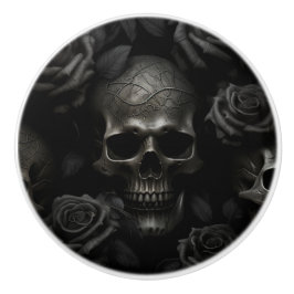 ブラックオンブラックスカル&バラゴシックデザイン セラミックノブ