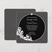 ブラックオンブラック水玉模様結婚式招待状 招待状 (正面/裏面)