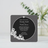 ブラックオンブラック水玉模様結婚式招待状 招待状 (スタンド正面)