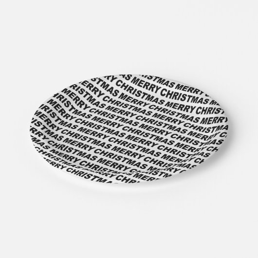 ブラックオンホワイトクリスマスタイポグラフィ紙プレート ペーパープレート (アングル)
