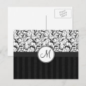 ブラックオンホワイトフローラウィスストライプ、&モノグラム ポストカード (正面/裏面)