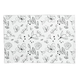 ブラックオンホワイトフローラルパターンミニマルモダンリスト 枕カバー