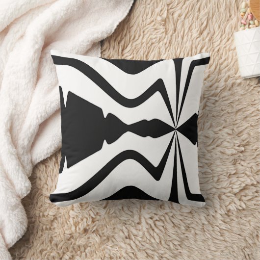 ブラックオンホワイトラージサウンドウェーブモザイクデザイン クッション (ブランケット)