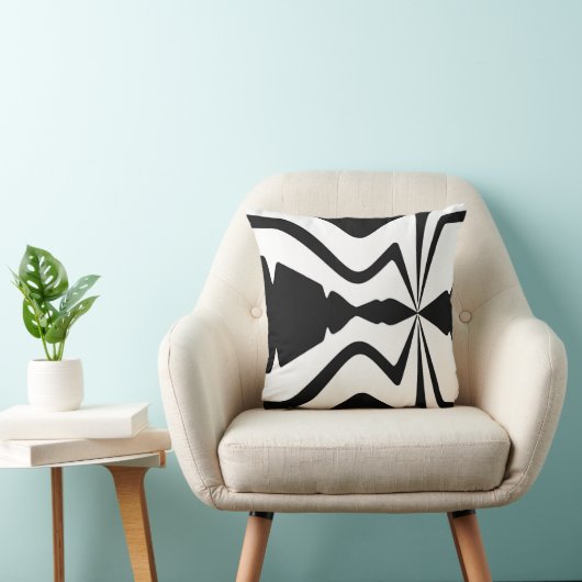 ブラックオンホワイトラージサウンドウェーブモザイクデザイン クッション (椅子)
