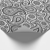 ブラックオンホワイトヴィンテージペイズリーパターン ラッピングペーパー (角)