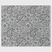 ブラックオンホワイトヴィンテージペイズリーパターン ラッピングペーパー (フラット)