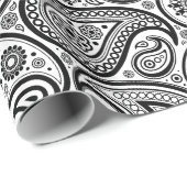 ブラックオンホワイトヴィンテージペイズリーパターン ラッピングペーパー (ロールコーナー)