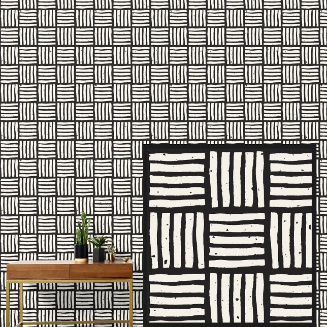 ブラックオンボーングリッド正方形バスケット編み 壁紙 (クリエイターアップロード済み)