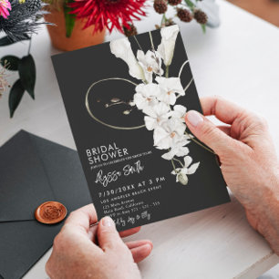 ブラックオーキッドラグジュアリーモダンエレガントブライダルシャワー 招待状