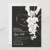 ブラックオーキッドラグジュアリーモダンエレガントブライダルシャワー 招待状 (正面)