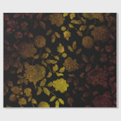 ブラックオータム金ゴールドグラデーションヴィンテージフローラトイル ラッピングペーパー (フラット)