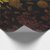 ブラックオータム金ゴールドグラデーションヴィンテージフローラトイル ラッピングペーパー (角)