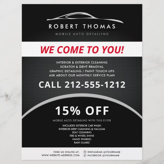 ブラックオートディテイリング、自動車修理、洗車 フライヤー (正面)