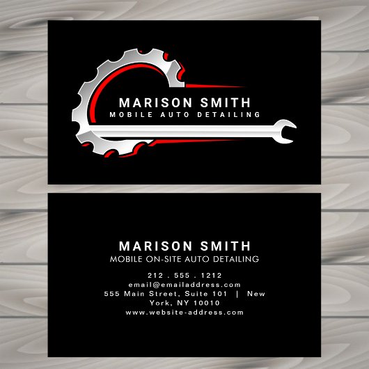 ブラックオートディテリング、自動修復ロゴブラックブシン 名刺