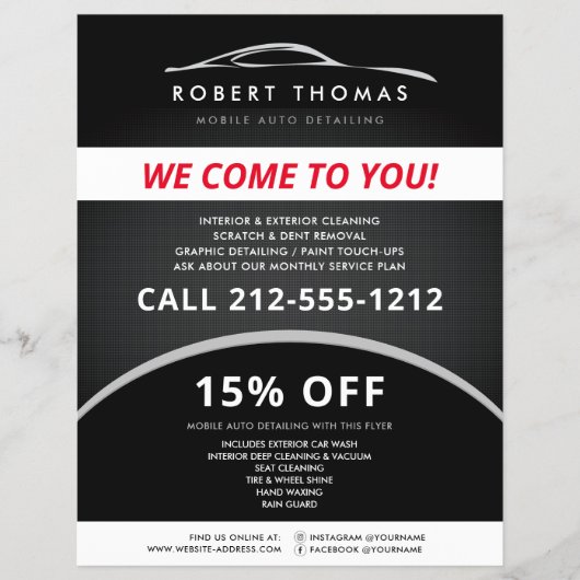 ブラックオートディテーリング、自動車修理、洗車 フライヤー (正面)