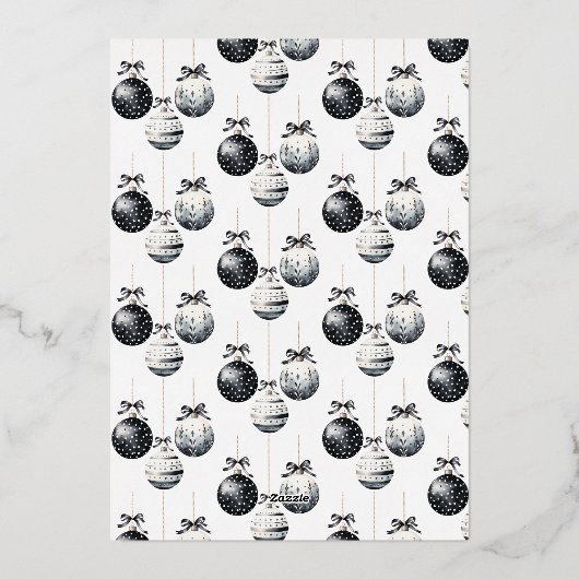 ブラックオーナメントシルバークリスマスパーティの招待状 箔シーズンカード (裏面)