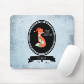 ブラックオーバルの中のクリスマスハットのかわいいキツネ マウスパッド (マウス)