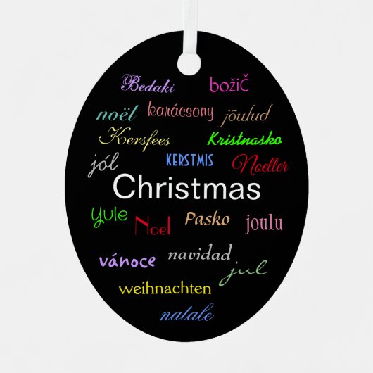 ブラックオーバルメタルコーンで世界中のクリスマス メタルオーナメント (正面)