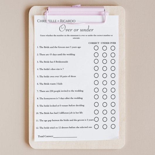 ブラックオーバーまたは下ブライダルシャワーゲーム 案内状