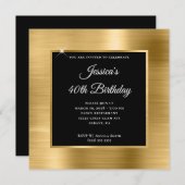 ブラックオーバーレイ付きゴールドフォイル40th誕生日 招待状 (正面/裏面)