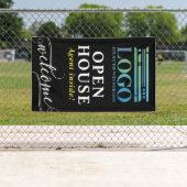 ブラックオープンハウス不動産仲介業者ロゴウェルカム 横断幕 (インサイチュ)