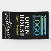 ブラックオープンハウス不動産仲介業者ロゴウェルカム 横断幕 (横)