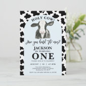 ブラックカウズプリントブルーアーチホーリーカウー1歳の誕生日 招待状 (スタンド正面)