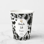 ブラックカウズプリント、シルバー&金ゴールド蹄鉄誕生日 紙コップ (正面)