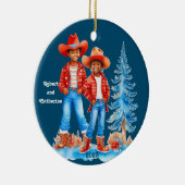 ブラックカウボーイ女性のカーボーイカップルクリスマスカスタム セラミックオーナメント (右)