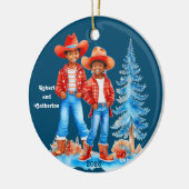 ブラックカウボーイ女性のカーボーイカップルクリスマスカスタム セラミックオーナメント (左)