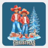 ブラックカウボーイ女性のカーボーイカップル冬クリスマスシーン スクエアシール (正面)