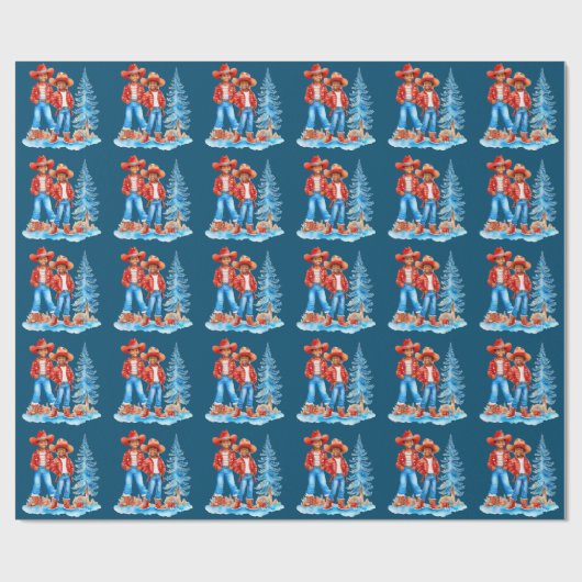 ブラックカウボーイ女性のカーボーイカップル冬クリスマスシーン ラッピングペーパー (フラット)