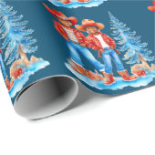 ブラックカウボーイ女性のカーボーイカップル冬クリスマスシーン ラッピングペーパー (ロールコーナー)