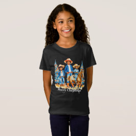 ブラックカウボーイ女性のカーボーイキッズウィズホースクリスメリーム Tシャツ