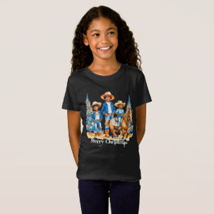 ブラックカウボーイ女性のカーボーイキッズウィズホースクリスメリーム Tシャツ