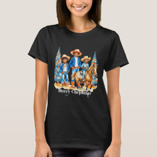 ブラックカウボーイ女性のカーボーイキッズウィズホースクリスメリーム Tシャツ