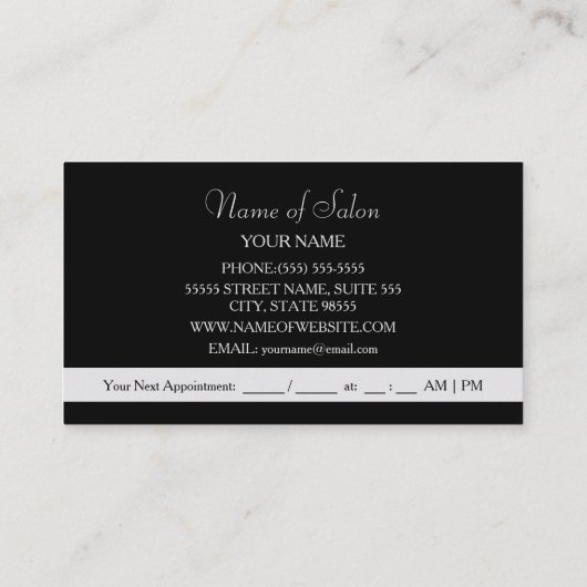 ブラックカエレガントールスシルバーシザーズヘアサロン 予約カード (裏面)