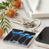 ブラックカクテルさくらんぼ付きブルーカクテル3 キーホルダー (正面右)