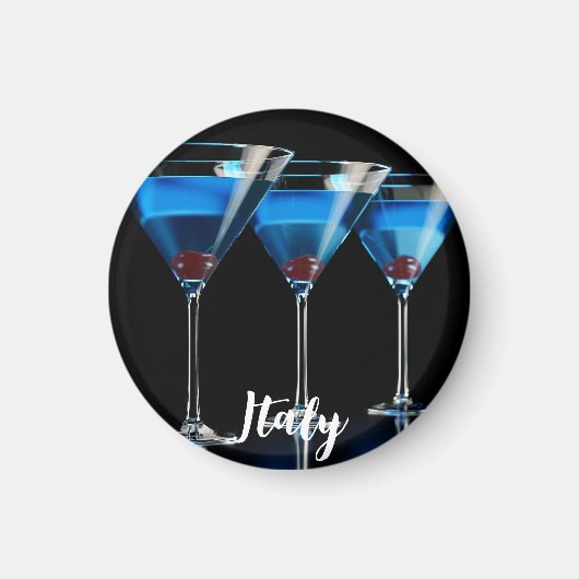 ブラックカクテルさくらんぼ付きブルーカクテル3 マグネット (正面)