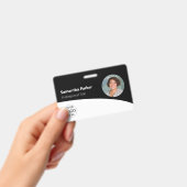 ブラックカスタムの従業員 – 写真、ロゴ、バーコード、名前 バッジ (手持ち)