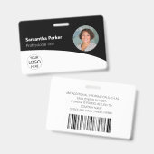 ブラックカスタムの従業員 – 写真、ロゴ、バーコード、名前 バッジ (正面＆裏面)