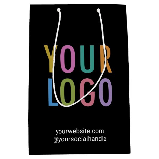 ブラックカスタムギフトバッグビジネス会社ロゴバルク ミディアムペーパーバッグ (正面)