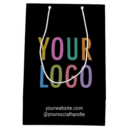 ブラックカスタムギフトバッグ ビジネス 会社ロゴ まとめ買い ミディアムペーパーバッグ (裏面)