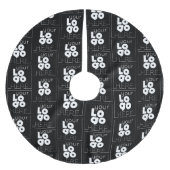 ブラックカスタムクリスマスの会社のホワイトロゴパターン ブラッシュドポリエステルツリースカート (正面)