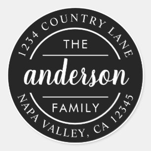 ブラックカスタムスクリプトファミリ名差出人住所 ラウンドシール