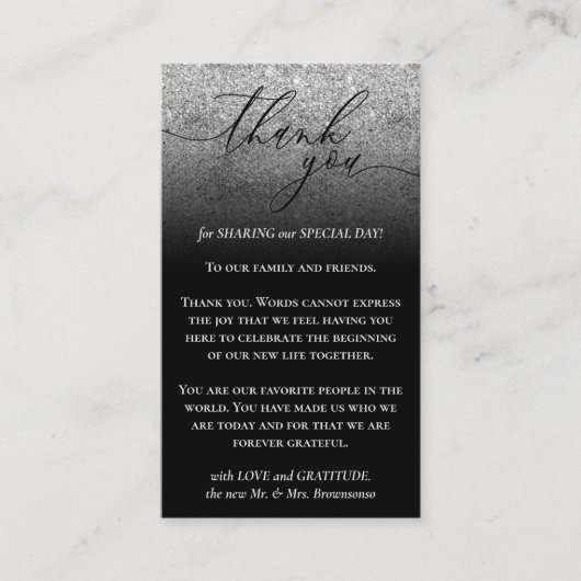 ブラックカスタムフォトグレーグリッツシルバーサンキュー エンクロージャーカード (正面)