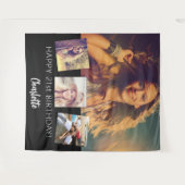 ブラックカスタムフォトコラージュ誕生日パーティー タペストリー (正面(横))