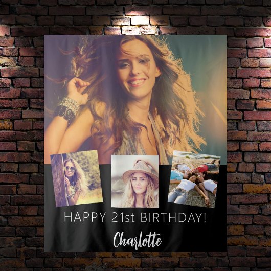 ブラックカスタムフォトコラージュ誕生日パーティー タペストリー