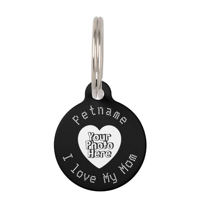 ブラックカスタムフォトハートラブ ペット　ネームタグ (正面)